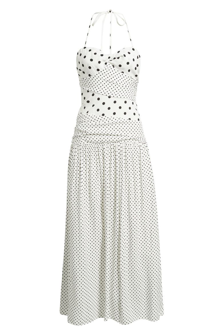 Marguerite Halter Dot Print Maxi Dress, Alternate, color, WHITE POLKA
