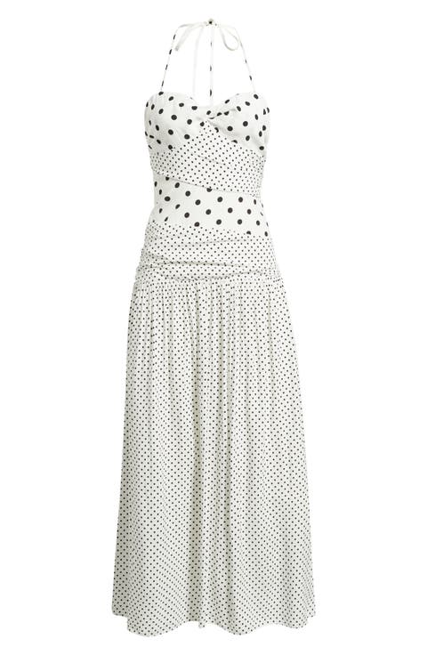 Marguerite Halter Dot Print Maxi Dress