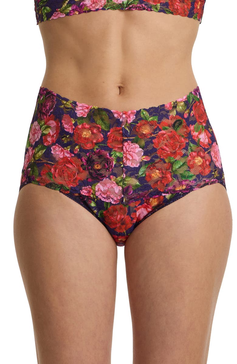 Hanky Panky Floral Retro Lace Vikini, Main, color, Winters Tale Navy