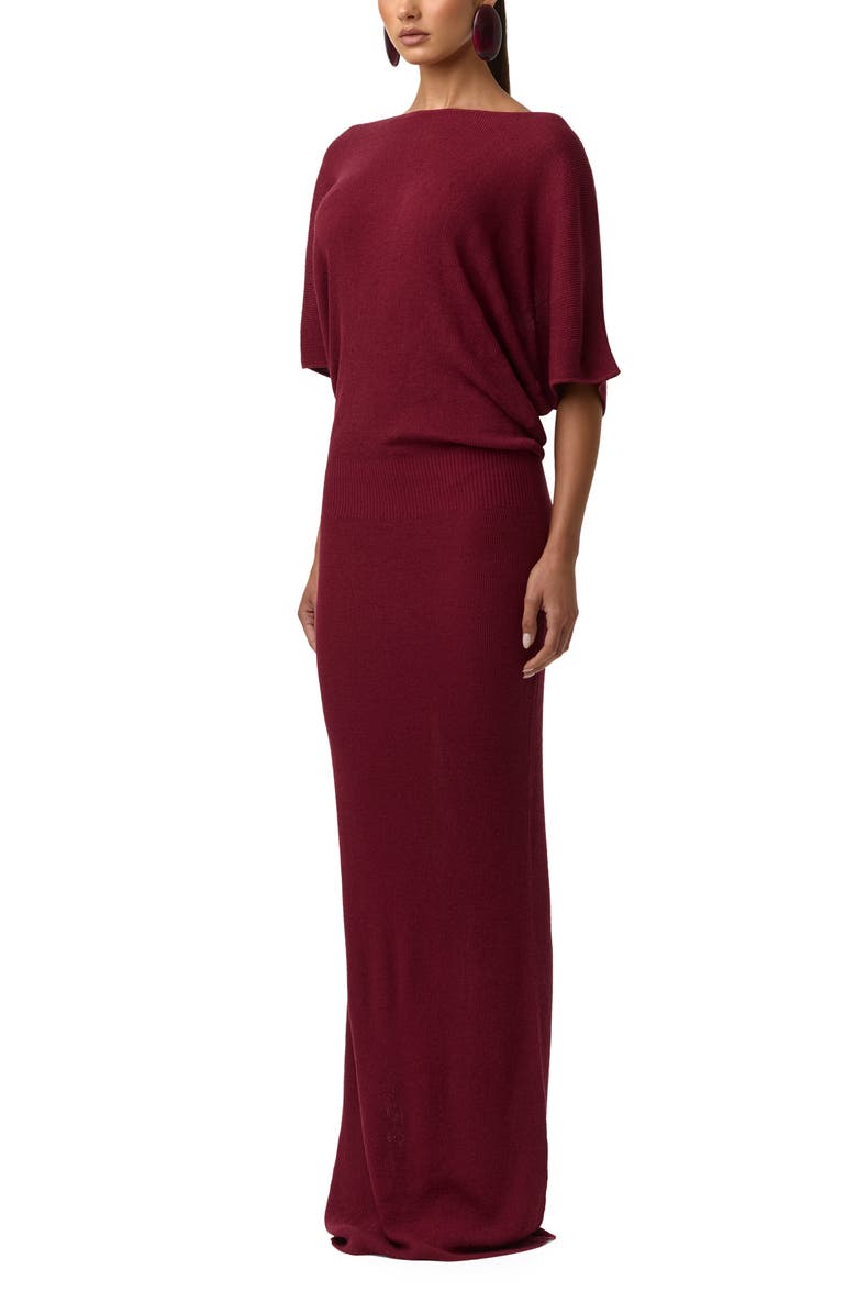 Naked Wardrobe Open Back Knit Maxi Dress, Alternate, color, Sangria