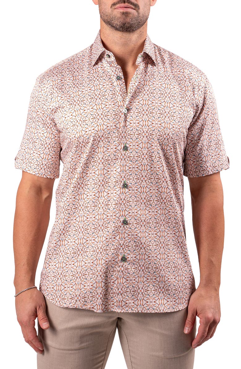 Maceoo Galileo Resistance2202 Brown Short Sleeve Cotton Button-Up Shirt, Main, color, Brown