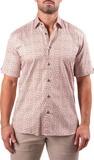 Maceoo Galileo Resistance2202 Brown Short Sleeve Cotton Button-Up Shirt