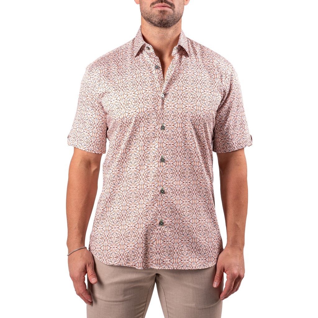 Maceoo Galileo Resistance2202 Brown Short Sleeve Cotton Button-up Shirt