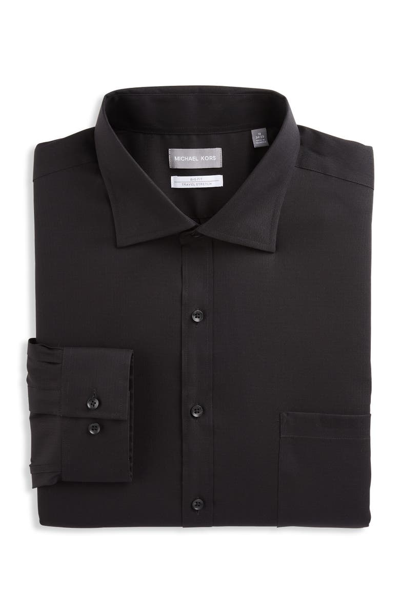 Michael Kors Solid Non-Iron Stretch Dress Shirt, Main, color, Black