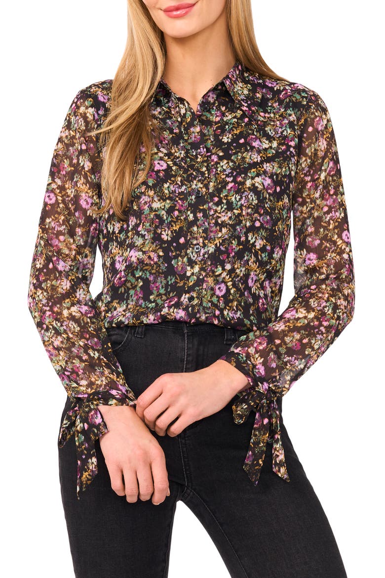 Floral Button-Up Shirt, Main, color, RICH BLACK