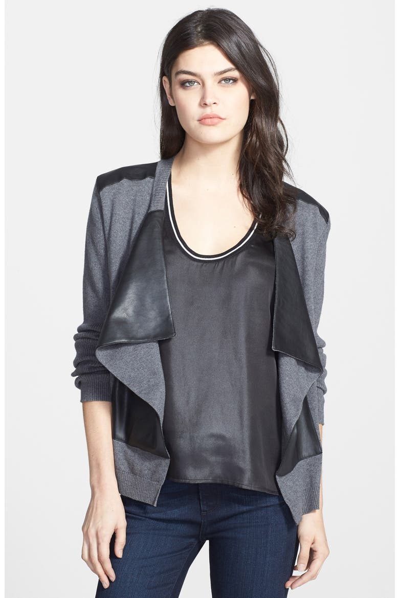 'Cryptic Crossword' Open Front Cardigan, Main, color, GREY