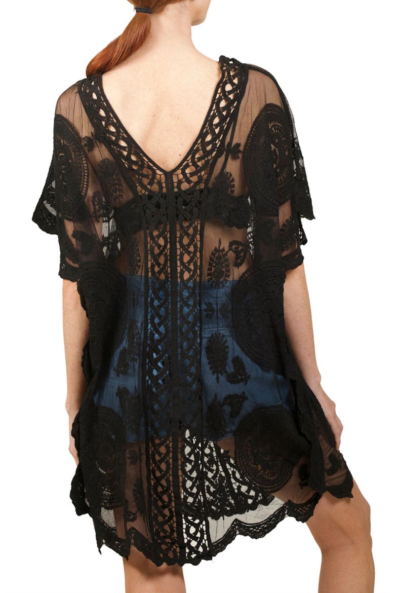 Mesh Embroidered Tunic Top, Alternate, color, BLACK