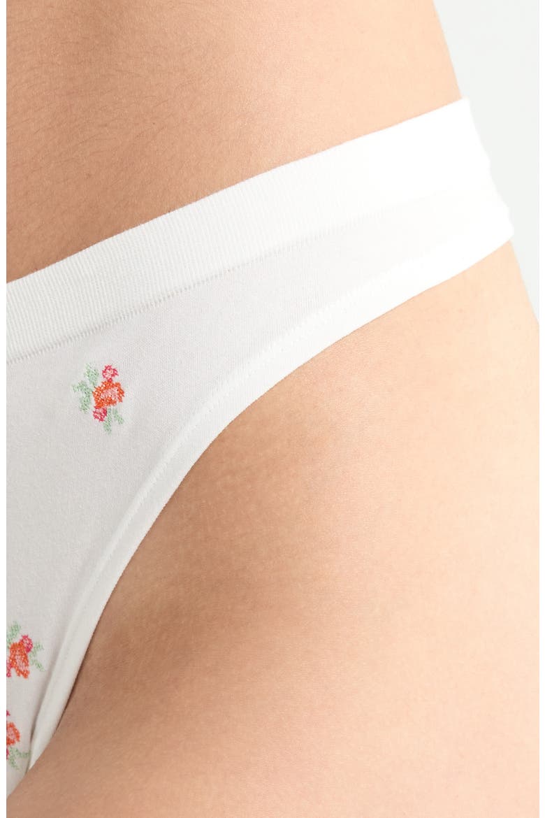 Amande Floral Cotton Blend Thong, Alternate, color, PRINT ECRU BACKGR