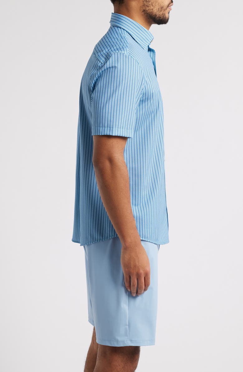 johnnie-O Josiah Geo Stripe Short Sleeve Knit Button-Up Shirt, Alternate, color, Maliblu