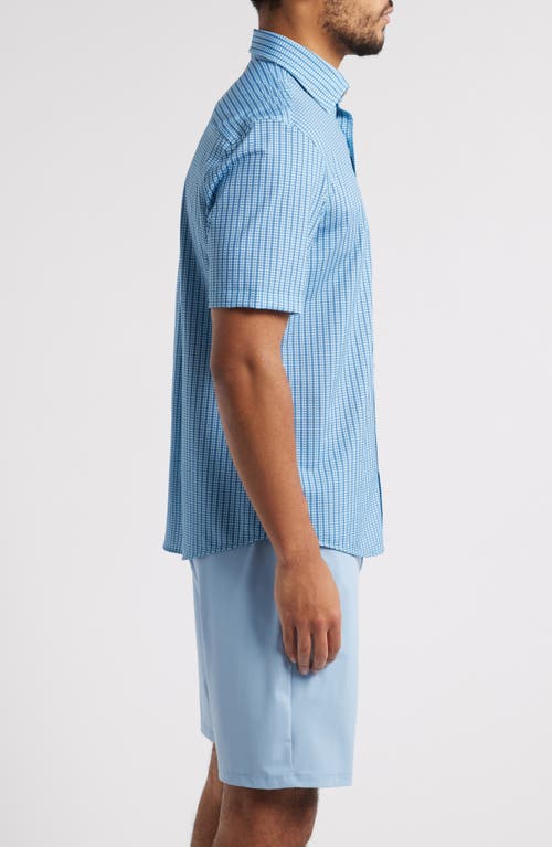Johnnie-o Josiah Geo Stripe Short Sleeve Knit Button-up Shirt In Maliblu