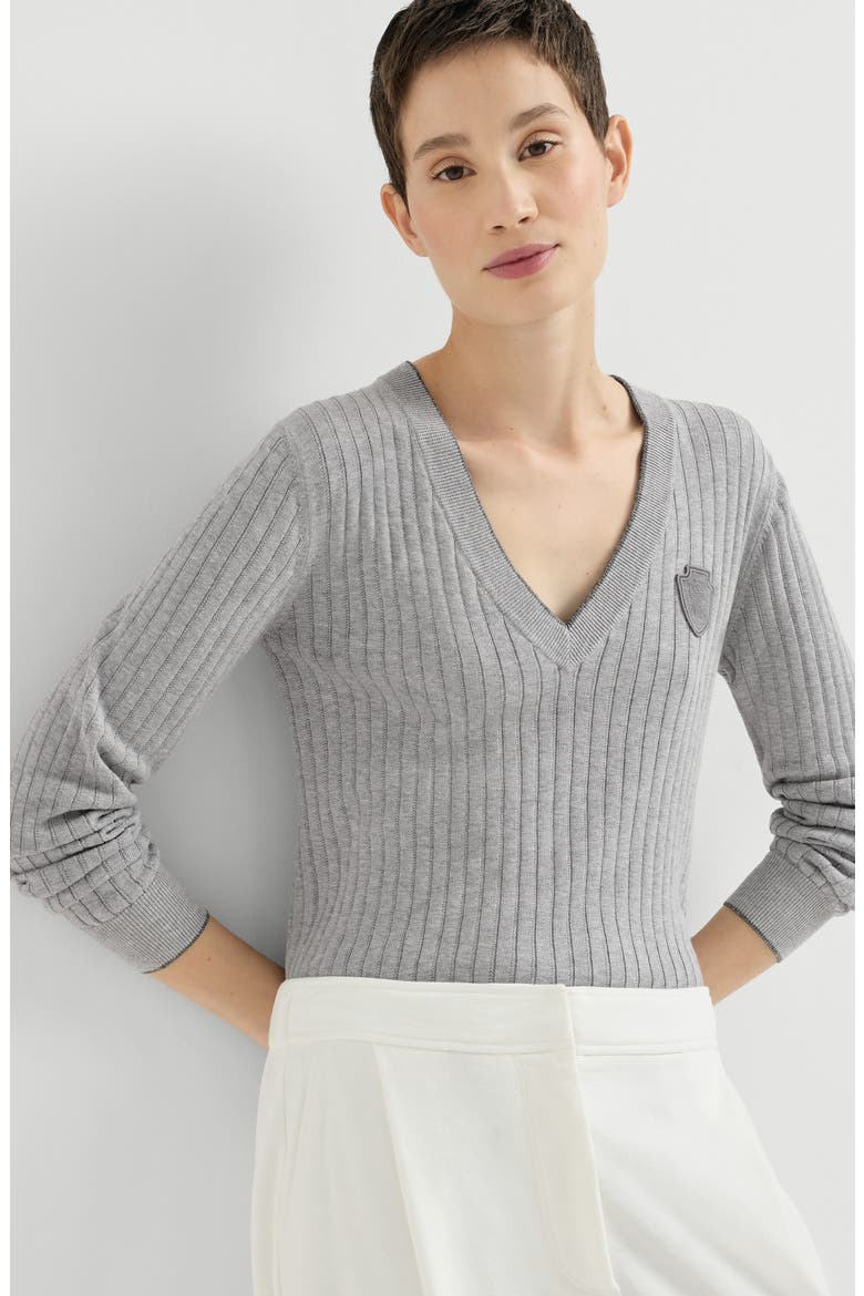 Cotton ribbed sweater with logo, Alternate, color, Grey
