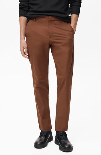 Mango Slim Fit Flat Front Elastic Waist Pants In Brown