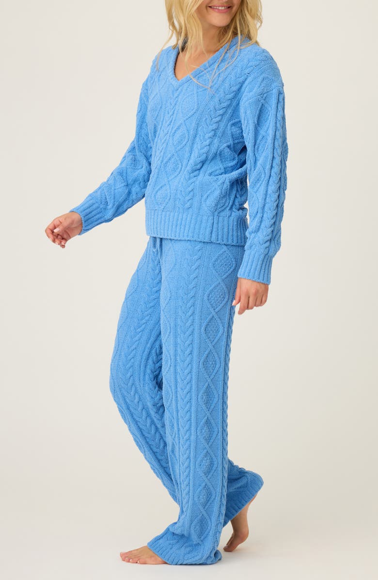 PJ Salvage Cozy Cable Knit Chenille Pajamas, Alternate, color, Sea