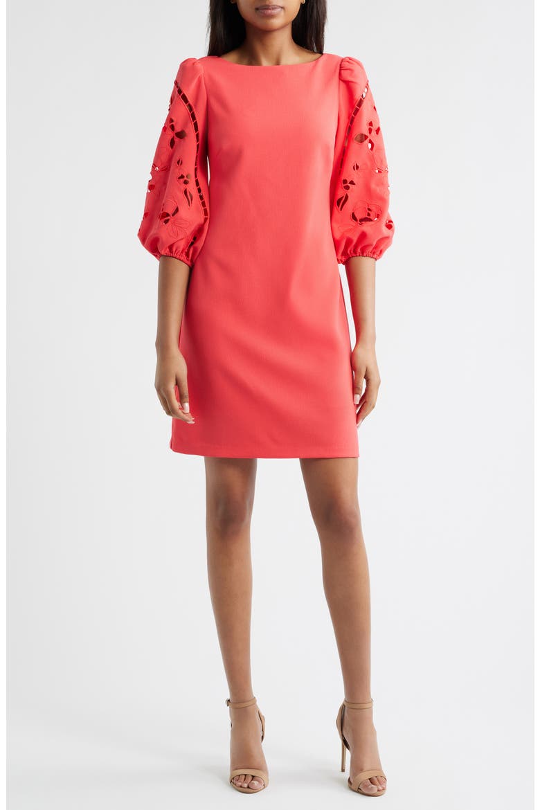 Vince Camuto Eyelet Sleeve Crepe Shift Dress (Women)