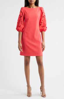 Vince Camuto Eyelet Sleeve Crepe Shift Dress