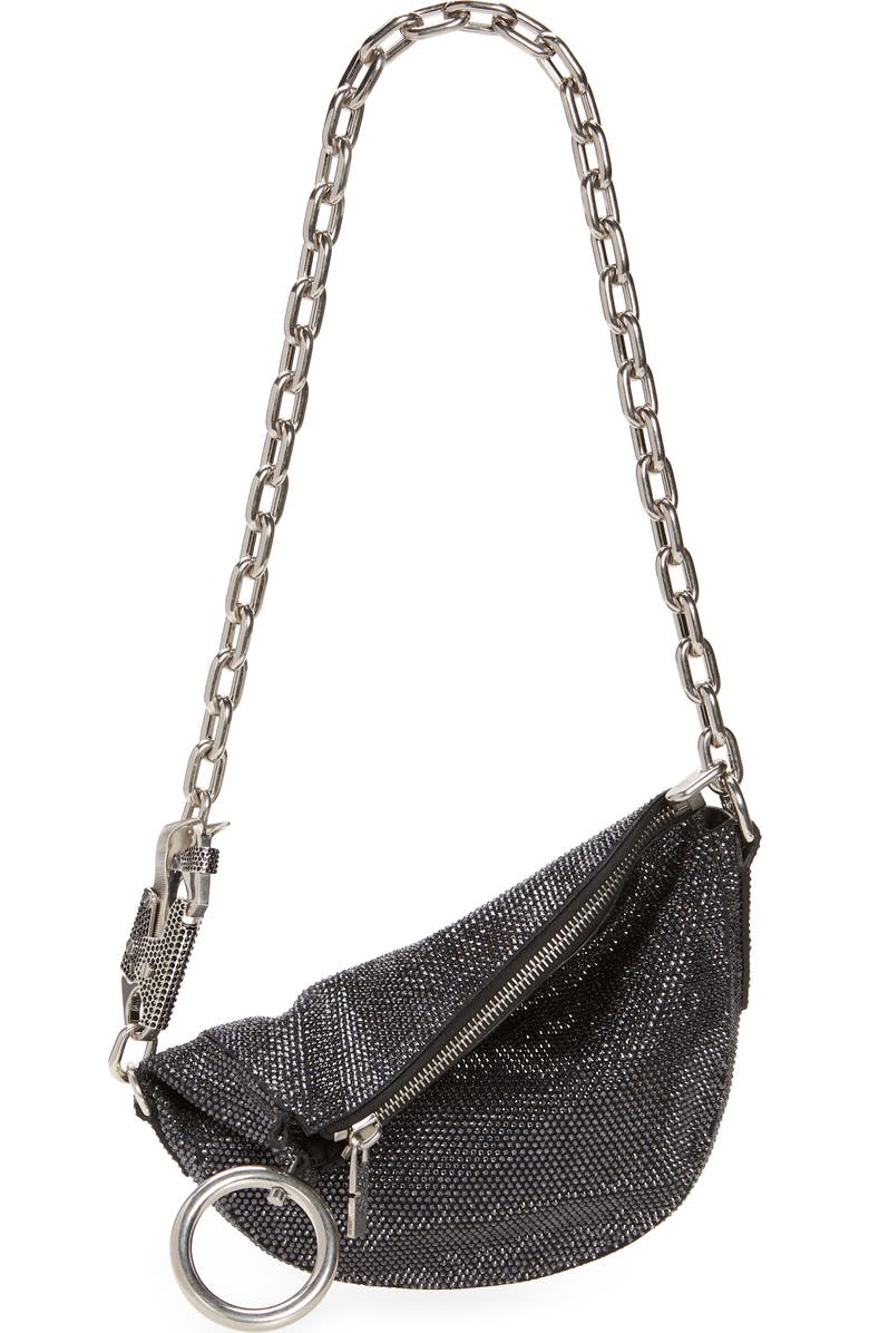 Burberry Small Knight Crystal Embellished Suede Shoulder Bag, Main, color,