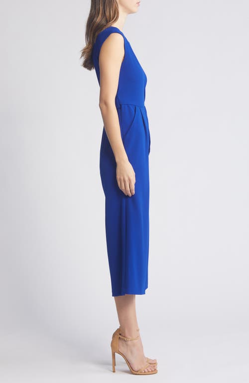 Tahari Asl Side Tie Scuba Crepe Crop Wide Leg Jumpsuit In Cobalt