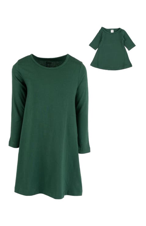 Girls Cotton Dress with Matching Doll Dress, Printed Design