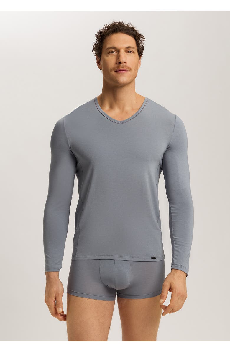 Hanro Natural Function Tencel And Cotton Fitted V-Neck Top, Alternate, color, Cliff Grey