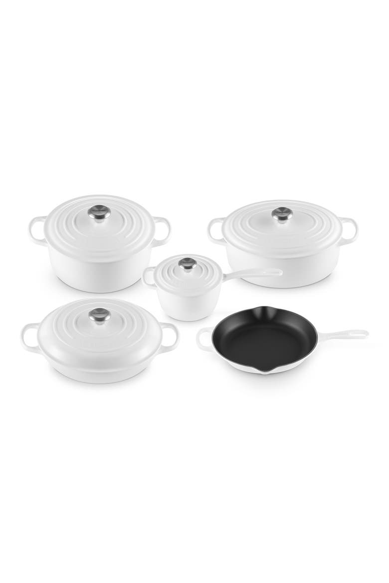 Signature 9-Piece Enameled Cast Iron Cookware Set, Main, color, WHITE