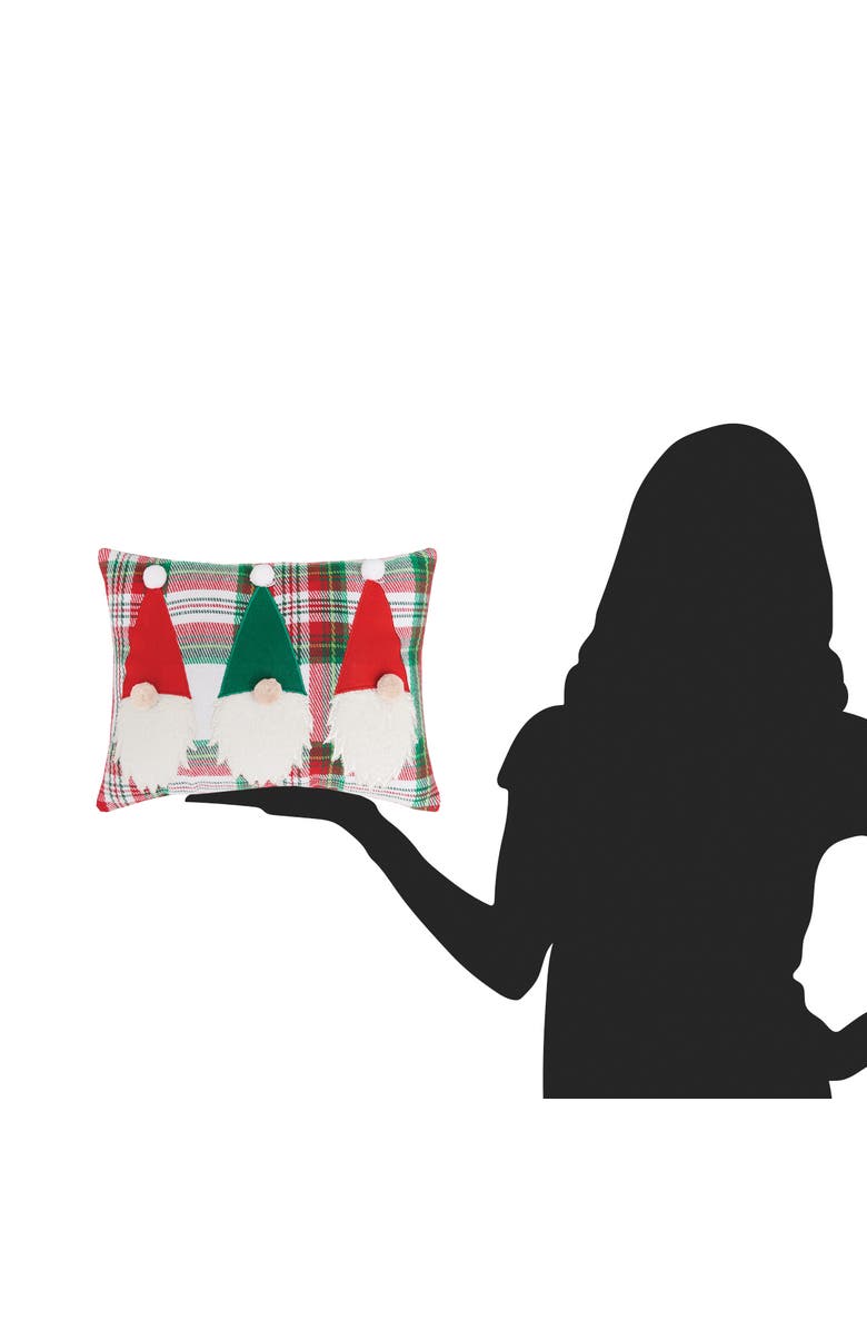 C&F Home Gnome Trio Plaid Applique 100% Cotton Mini Christmas Accent Throw Pillow 9" x 12", Alternate, color, Red