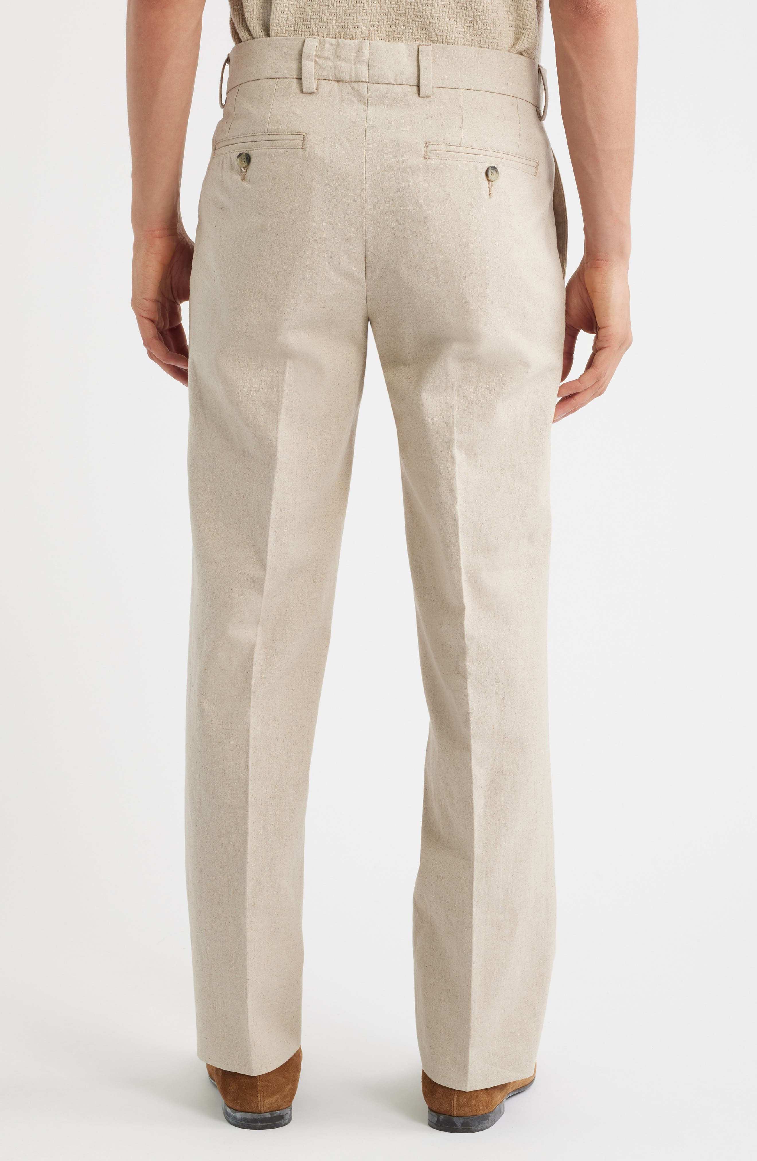 Flat Front Cotton & Linen Straight Leg Pants - image 2