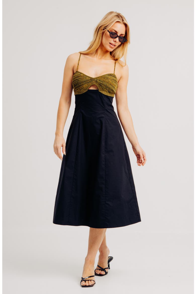 Romy Mixed Midi Dress, Alternate, color, BLACK COMBO