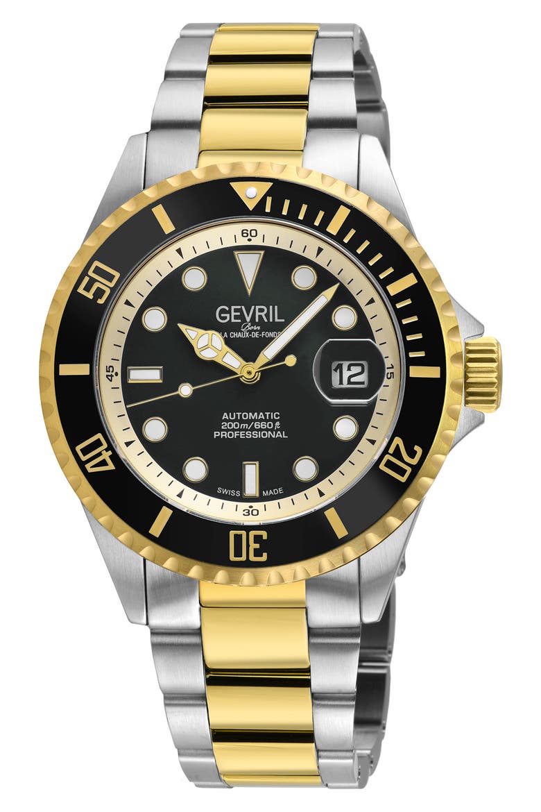 Wall Street Automatic Two-Tone Bracelet Watch, 43mm, Main, color, SILVER/ YELLOW GOLD