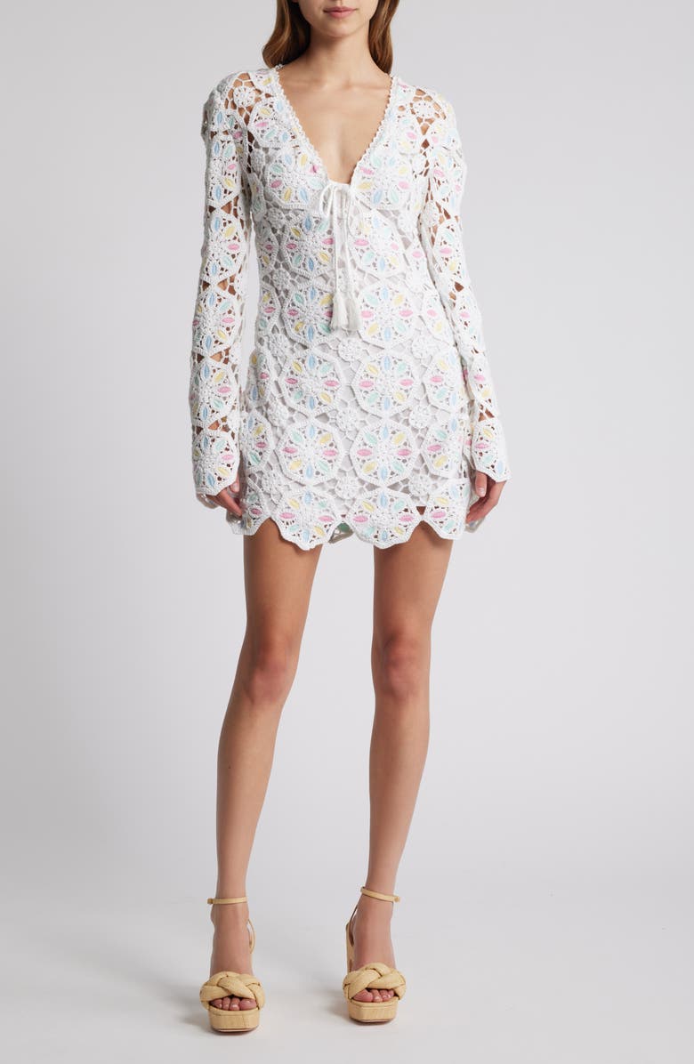 LoveShackFancy Poemes Long Sleeve Lace Minidress, Main, color, 