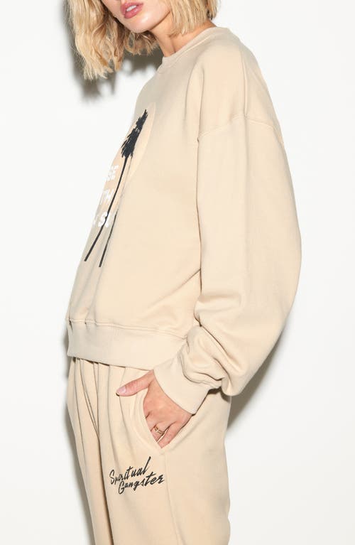 Spiritual Gangster Shady Palm La Brea Crewneck Cotton Graphic Sweatshirt In Brown