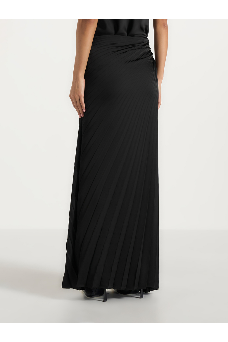 Fiona Satin Fan Pleat Maxi Skirt, Alternate, color, Black