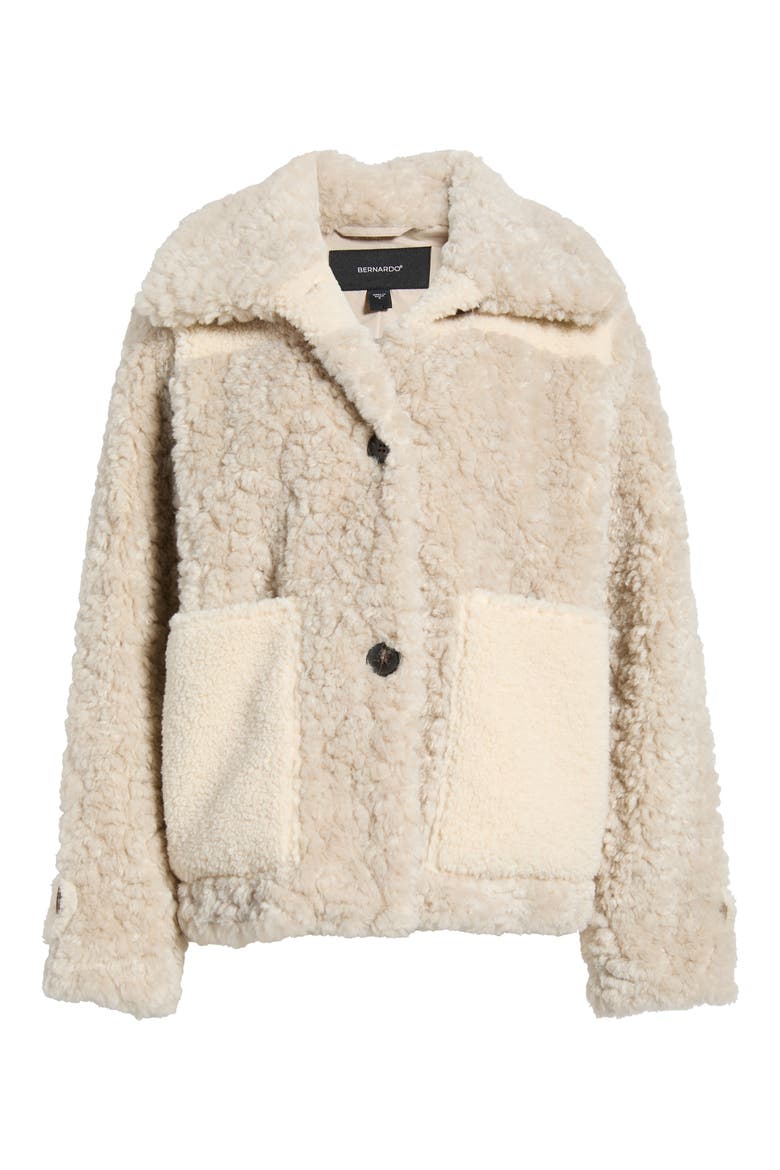 Faux Fur Combo Jacket, Alternate, color, GREY/ CREAM