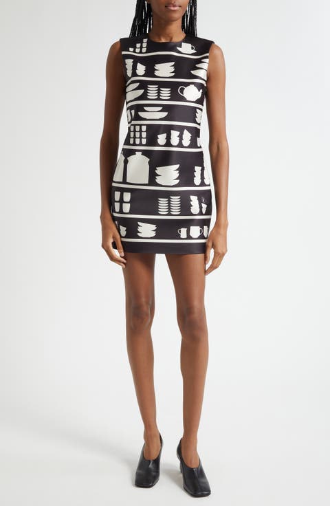 Crockery Print Shift Minidress