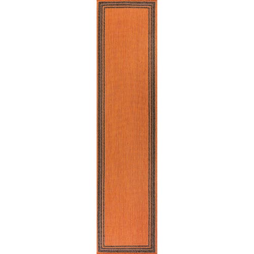 Jonathan Y James Modern Border Stripe Indoor/outdoor Area Rug In Orange/dark Gray