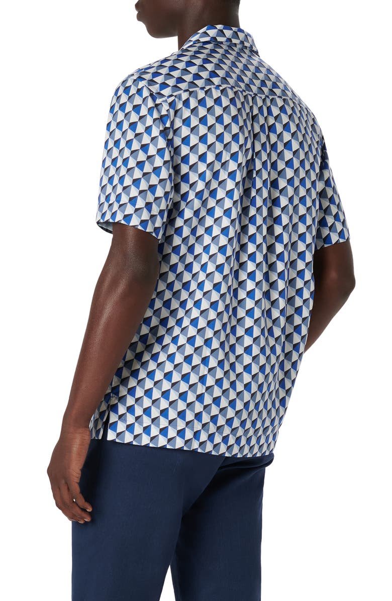 Bugatchi Jackson Shaped Fit Geo Print Short Sleeve Button-Up Camp Shirt, Alternate, color, Classic Blue