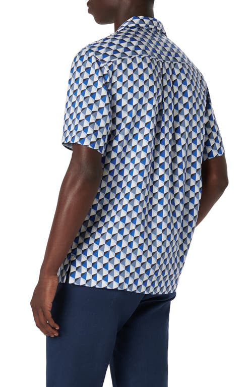 Bugatchi Jackson Shaped Fit Geo Print Short Sleeve Button-up Camp Shirt In Blue