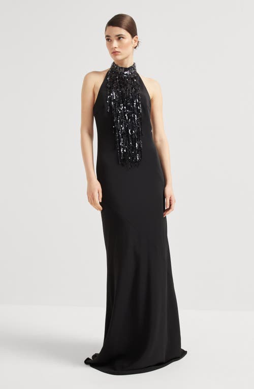 Brunello Cucinelli Sequin-embellished Halterneck Dress In Black