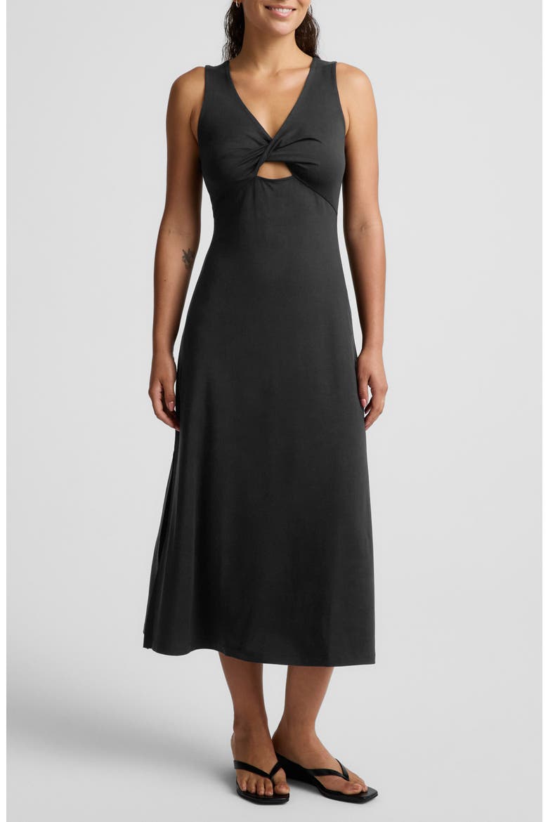 Twist Keyhole Midi Dress, Main, color, BLACK