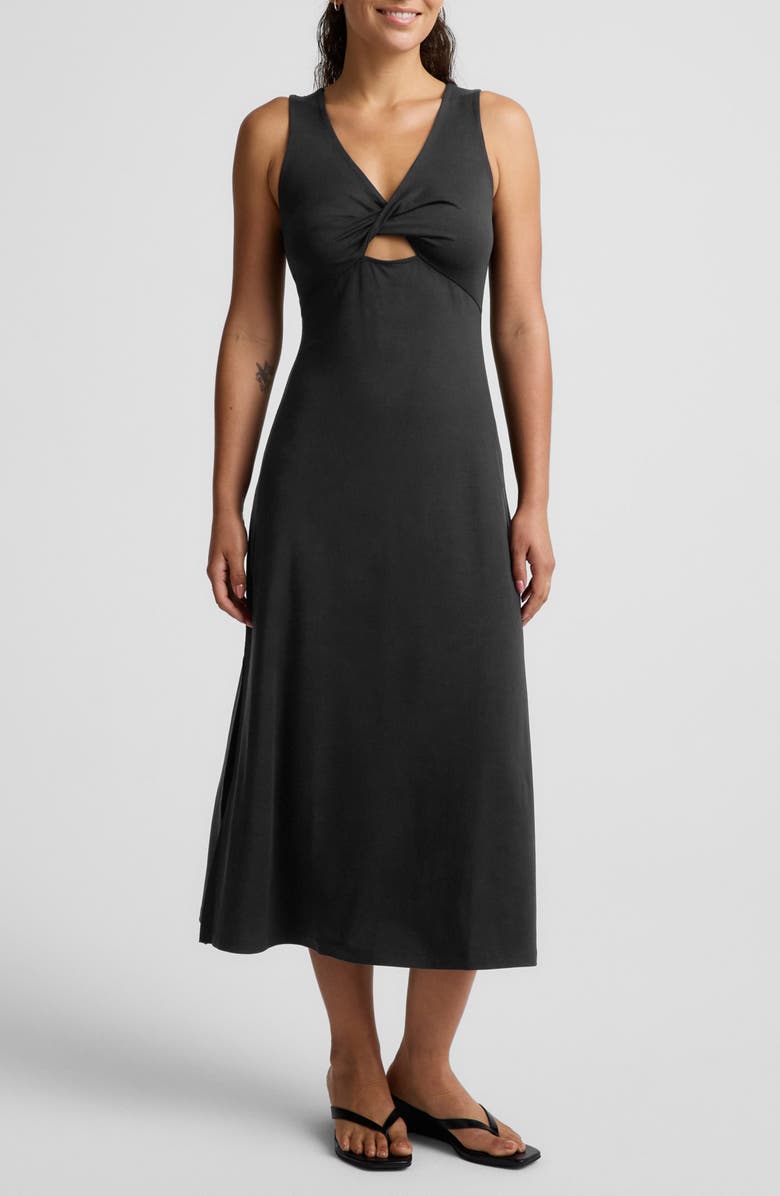 Beyond Yoga Twist Keyhole Midi Dress, Main, color, Black