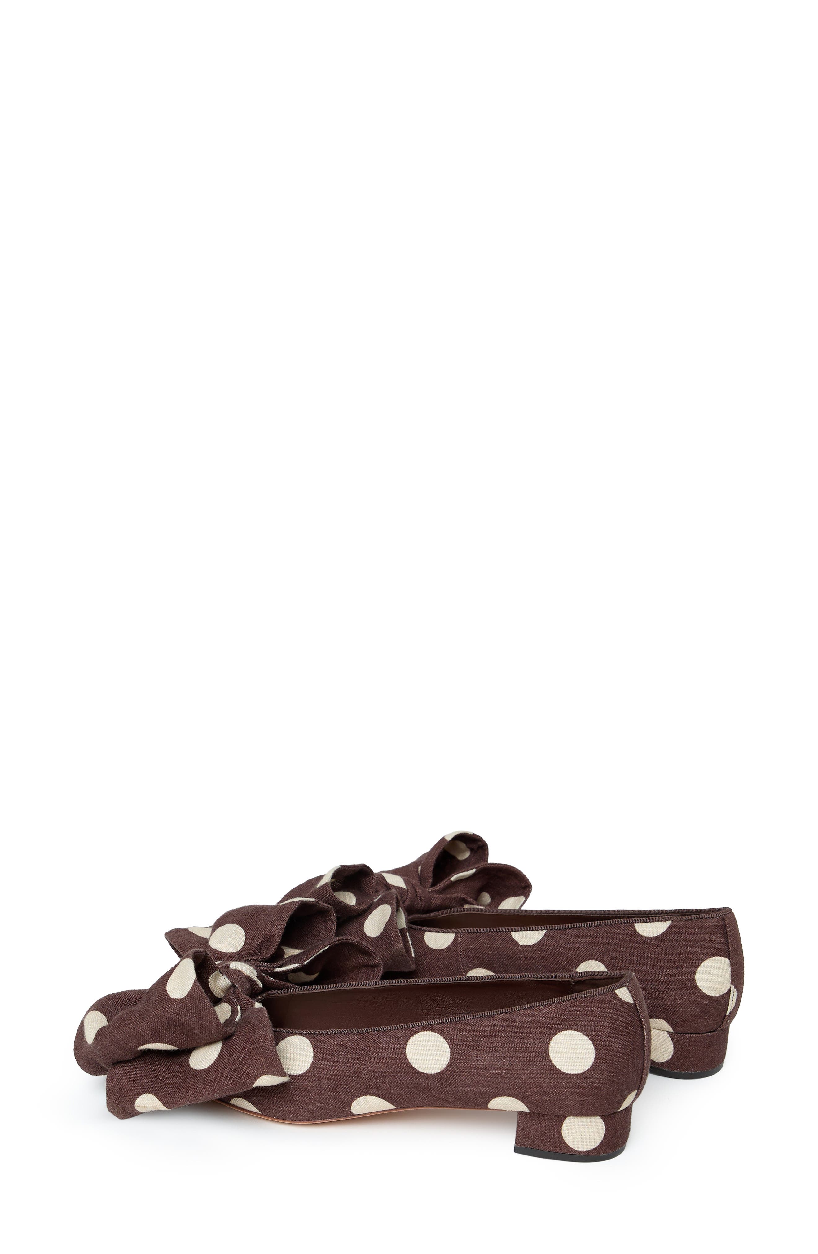 Noa Bow Pointed Toe Block Heel Pump, Alternate, color, BROWN/ CREAM POLKA DOT