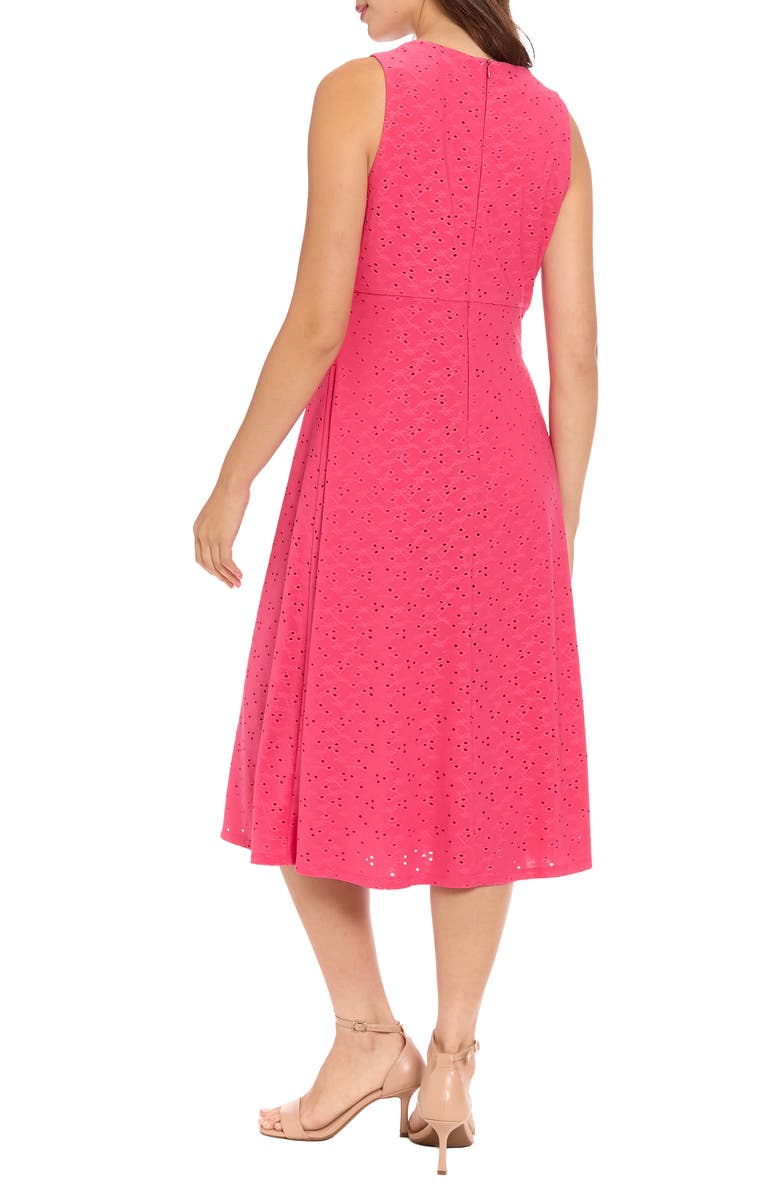 London Times Eyelet Keyhole Fit & Flare Midi Dress, Alternate, color, Pink Flambe