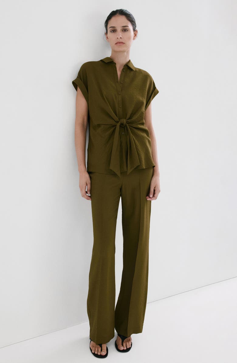 MANGO Tie Front Woven Shirt, Alternate, color, 