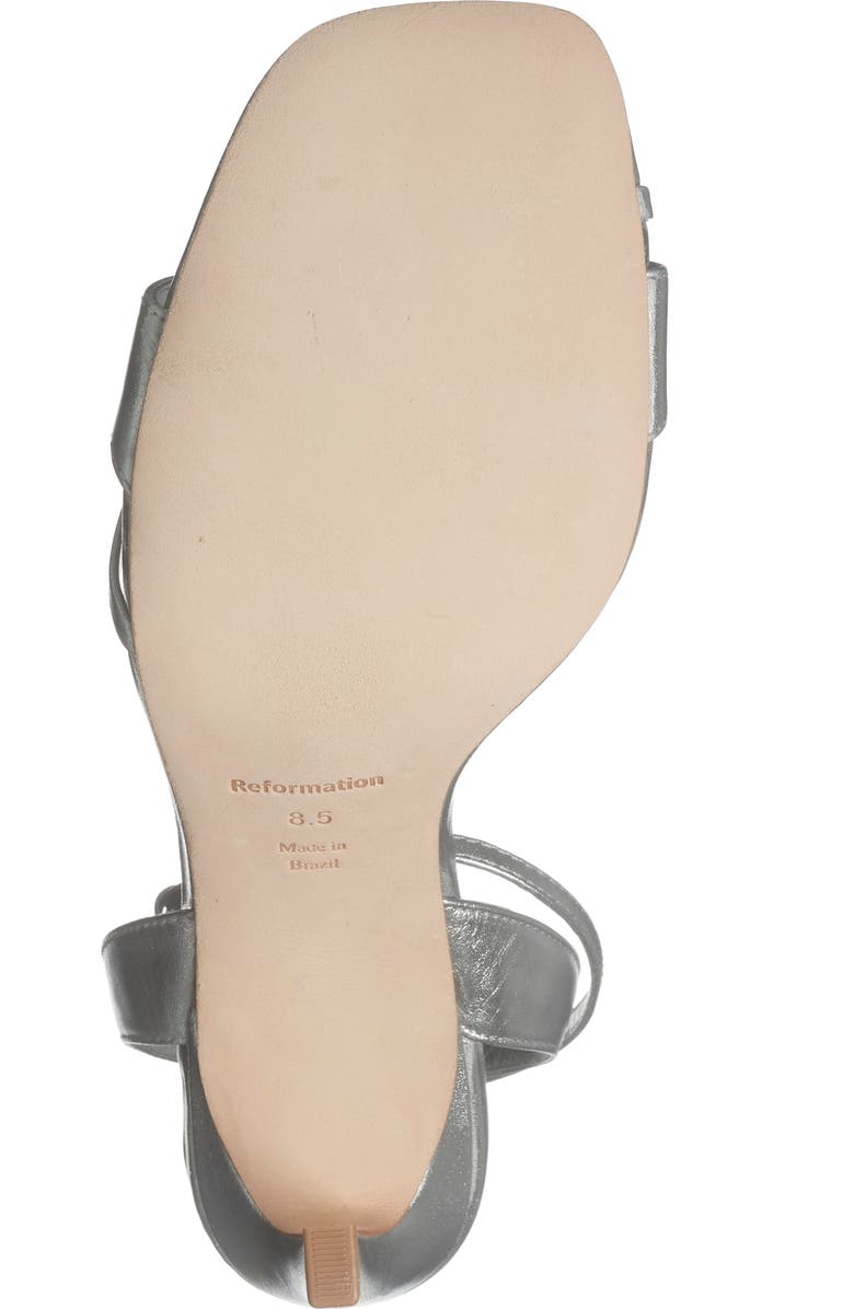 Reformation Gianna Ankle Strap Sandal, Alternate, color, Silver Leather