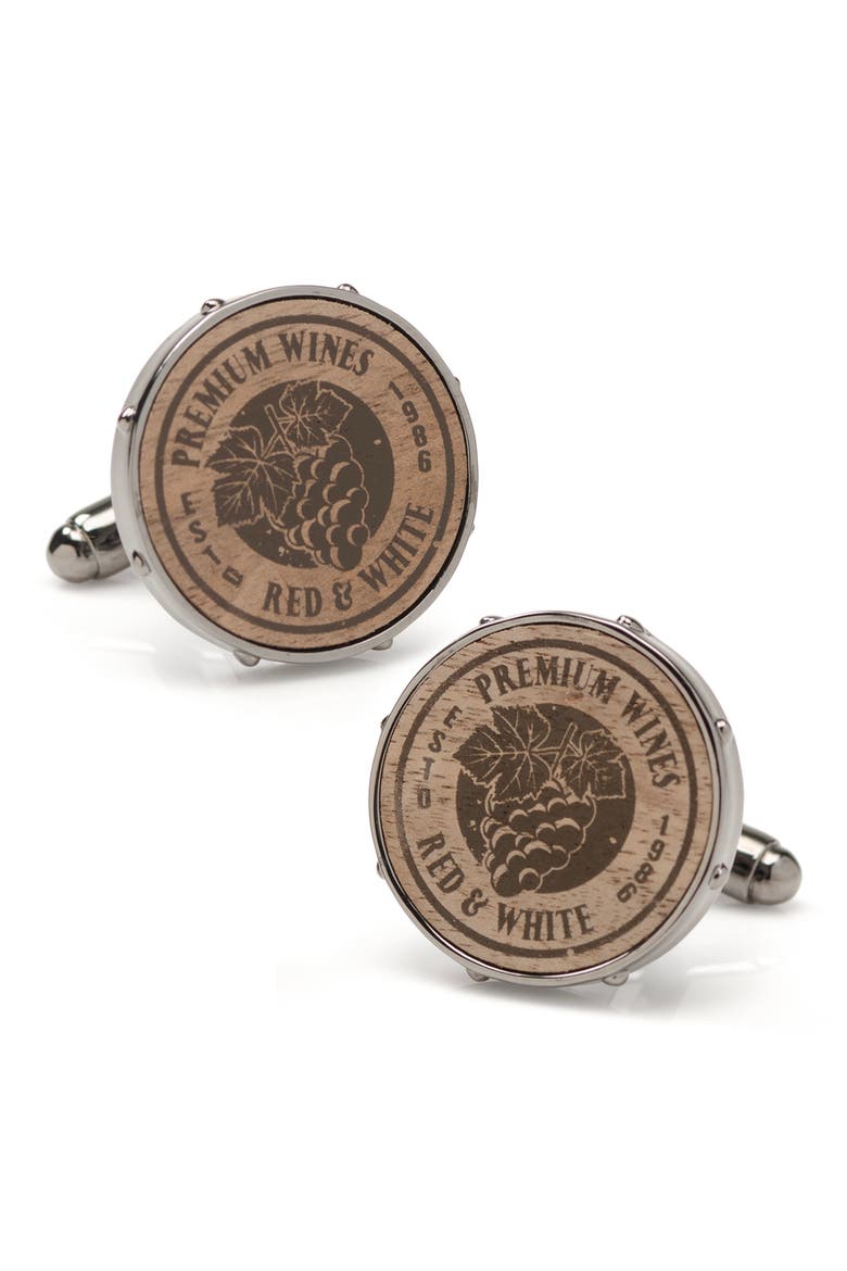 Wine Barrel Cuff Links, Main, color, BROWN