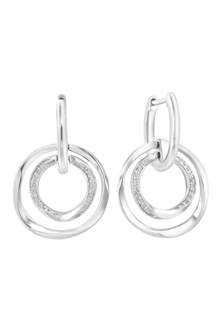 Sterling Silver Diamond Orbital Circle Drop Huggie Hoop Earrings, Main, color, WHITE