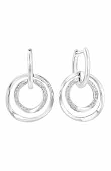 EFFY Sterling Silver Diamond Orbital Circle Drop Huggie Hoop Earrings