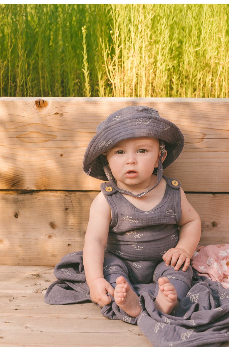 Deux par Deux Baby Boy's Printed Muslin Bucket Hat Navy Blue Paper Boats, Alternate, color, Navy Blue Paper Boat