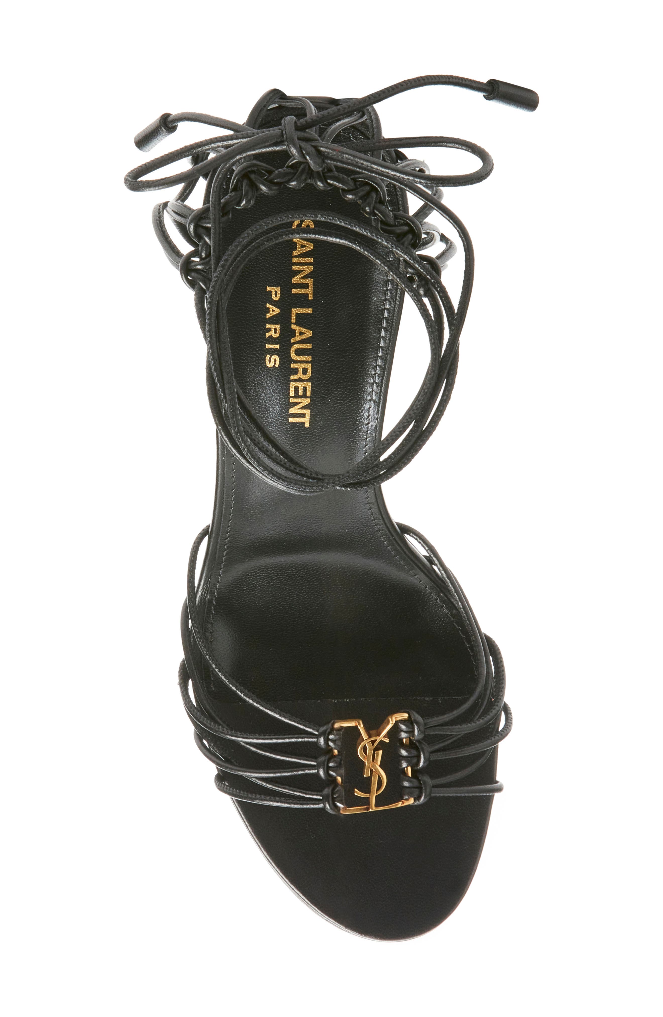 Saint Laurent Babylone Ankle Tie Sandal, Alternate, color, Noir