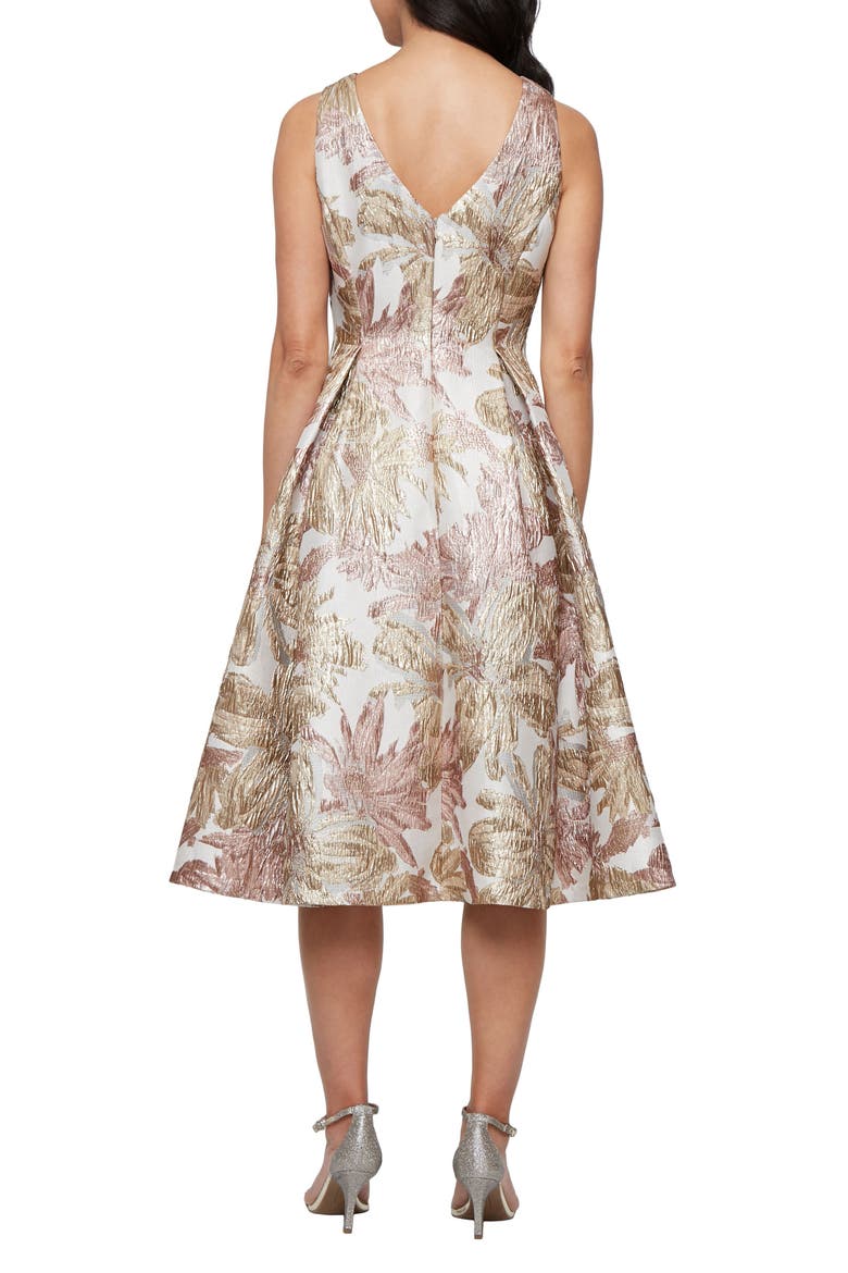 Metallic Floral Jacquard Fit & Flare Cocktail Dress, Alternate, color, TAUPE MULTI