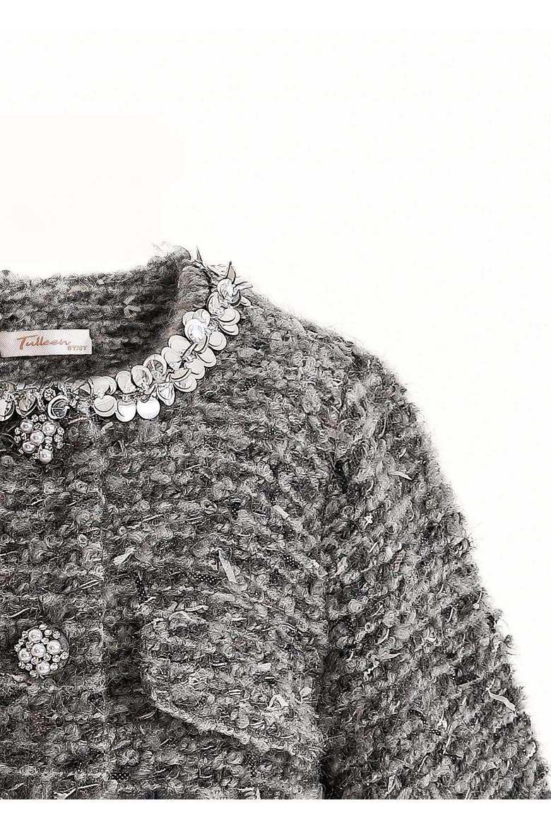 Bouclé Jewel-Collar Jacket, Alternate, color, Grey